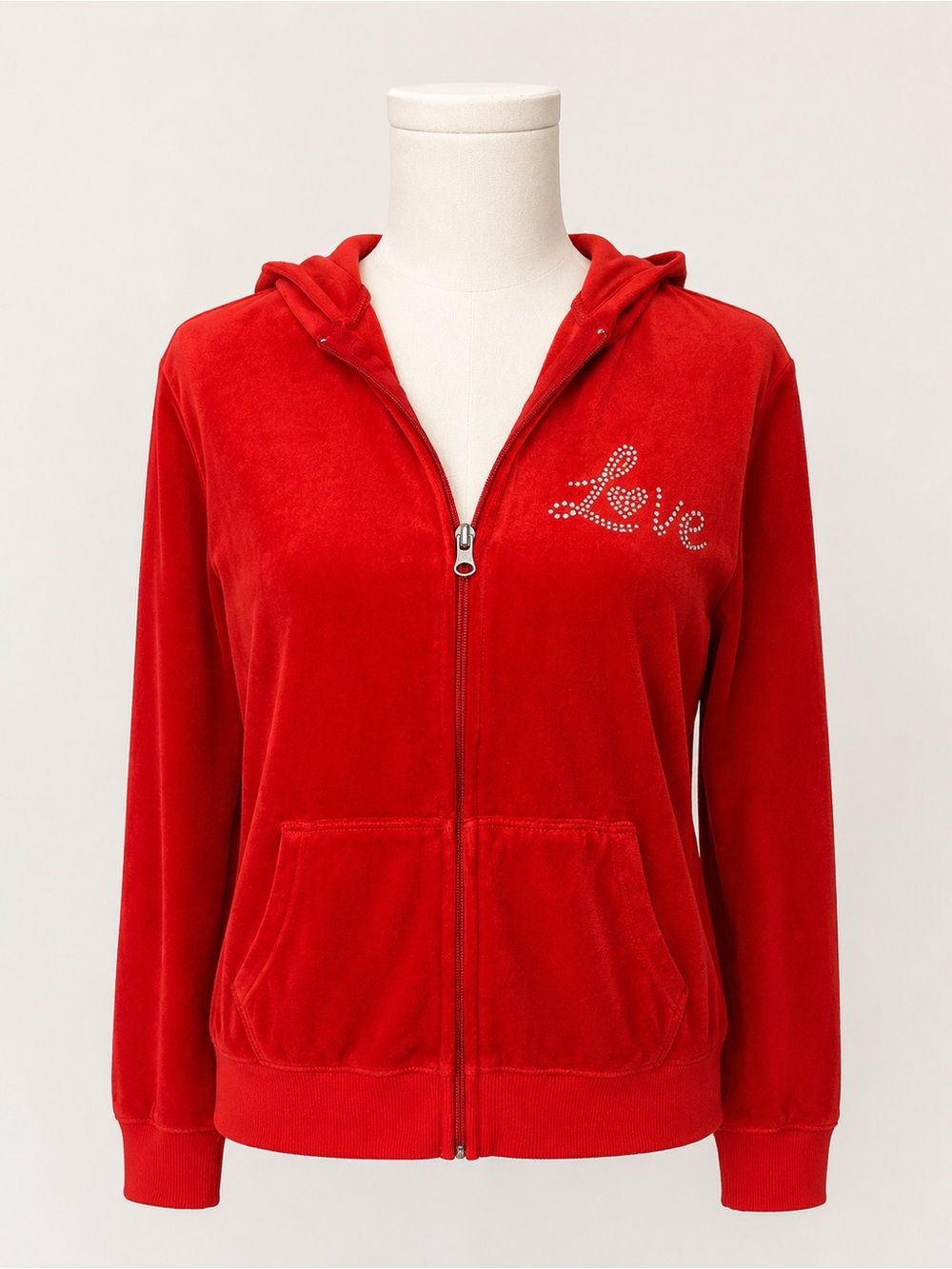 Hard Candy Red Velour Rhinestone Love Zip Hoodie Y2K McBling Size L